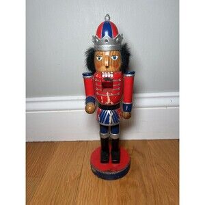 Vintage Nutcracker Village Nutcracker Prince Wooden Soldier Figure 2001 Red Blue